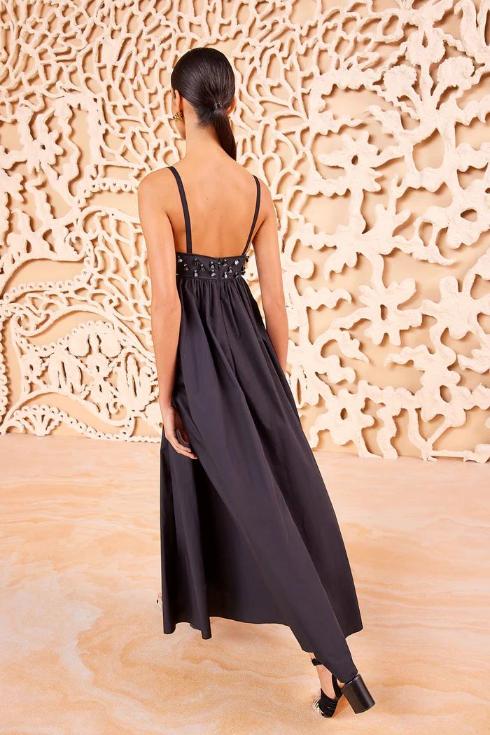 Ulla Johnson Harlan maxi dress black rear zip side slit pockets sequin embellishment Cotton 2506052UJ