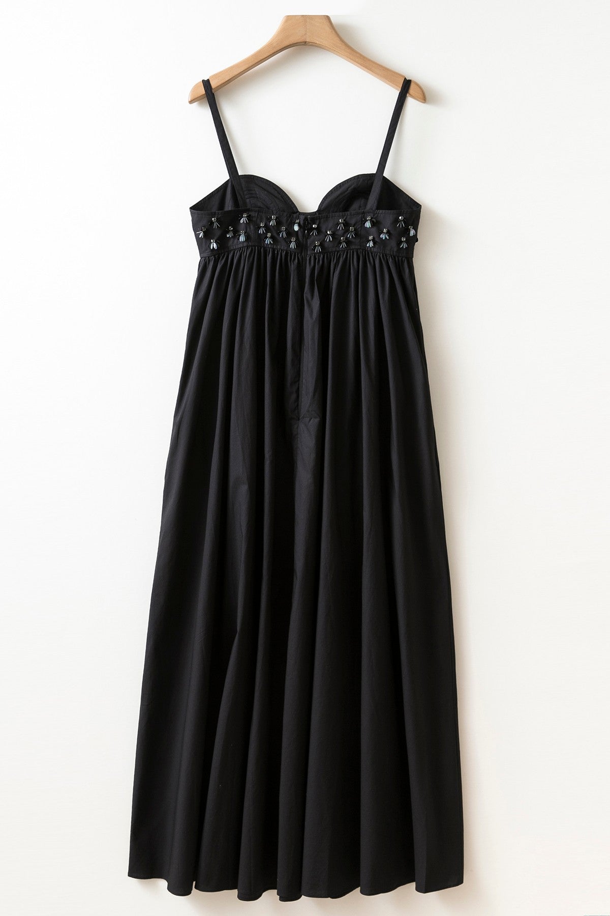 Ulla Johnson Harlan maxi dress black rear zip side slit pockets sequin embellishment Cotton 2506052UJ