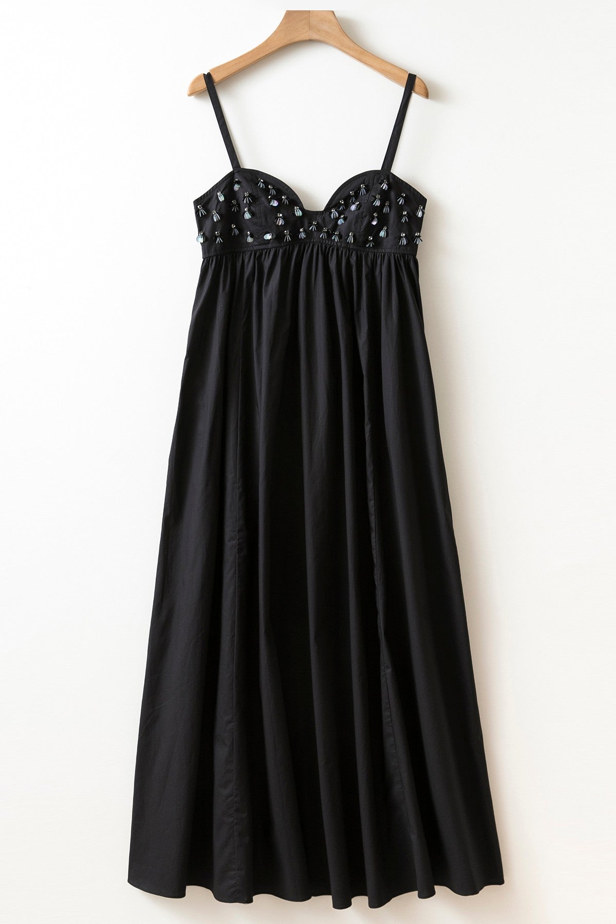 Ulla Johnson Harlan maxi dress black rear zip side slit pockets sequin embellishment Cotton 2506052UJ