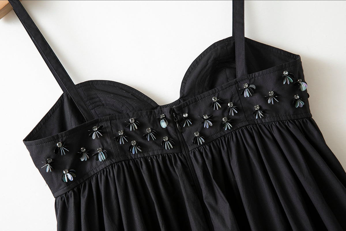 Ulla Johnson Harlan maxi dress black rear zip side slit pockets sequin embellishment Cotton 2506052UJ