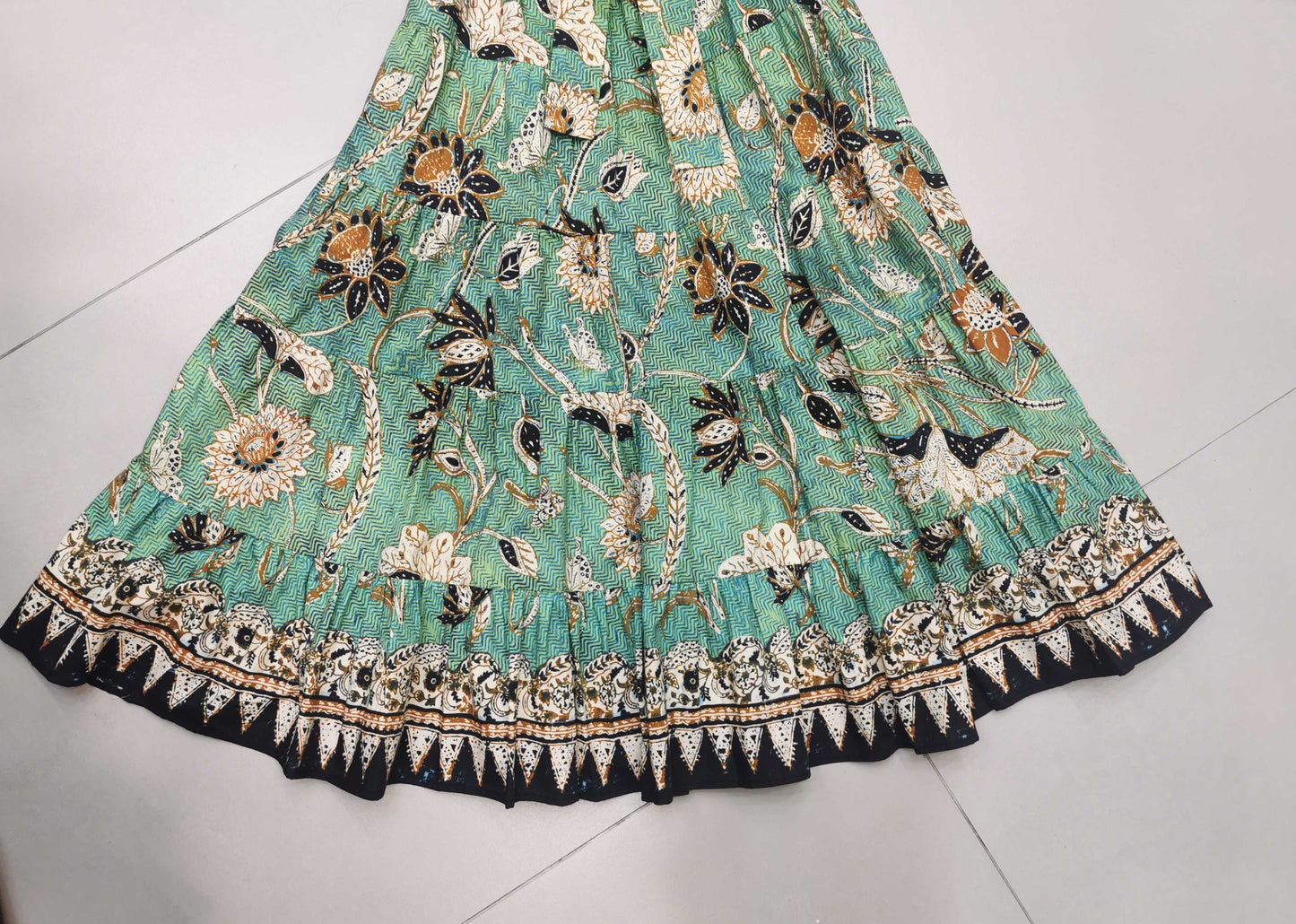 Ulla Johnson Floral Print Midi Dress Short Puff Sleeve Light Green Belted Waist V-neck 2506078UJ