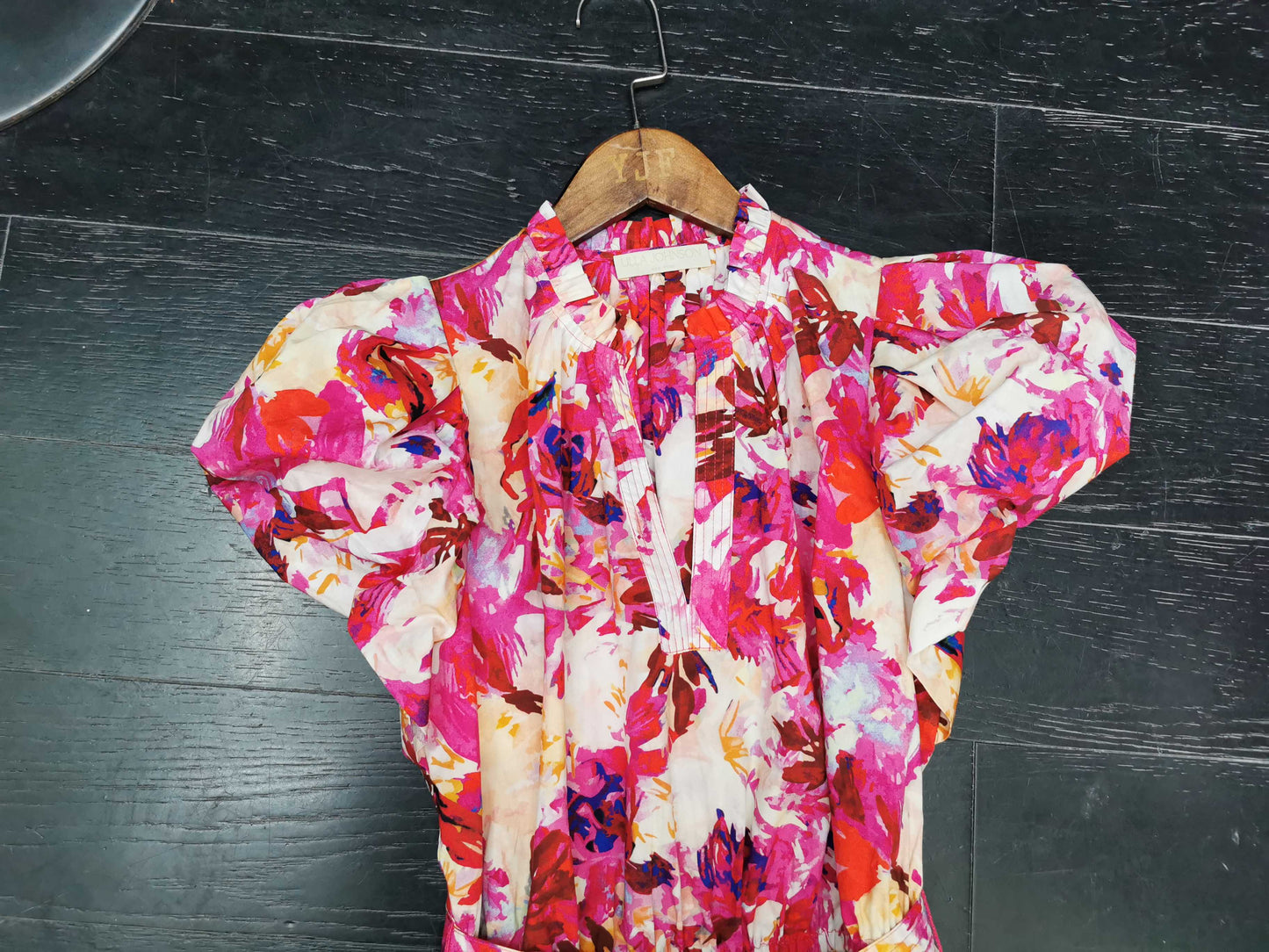 Ulla Johnson Midi Sleeve Short Puff Sleeve Pink Floral Print V-neck Holiday Style belted 2506076UJ