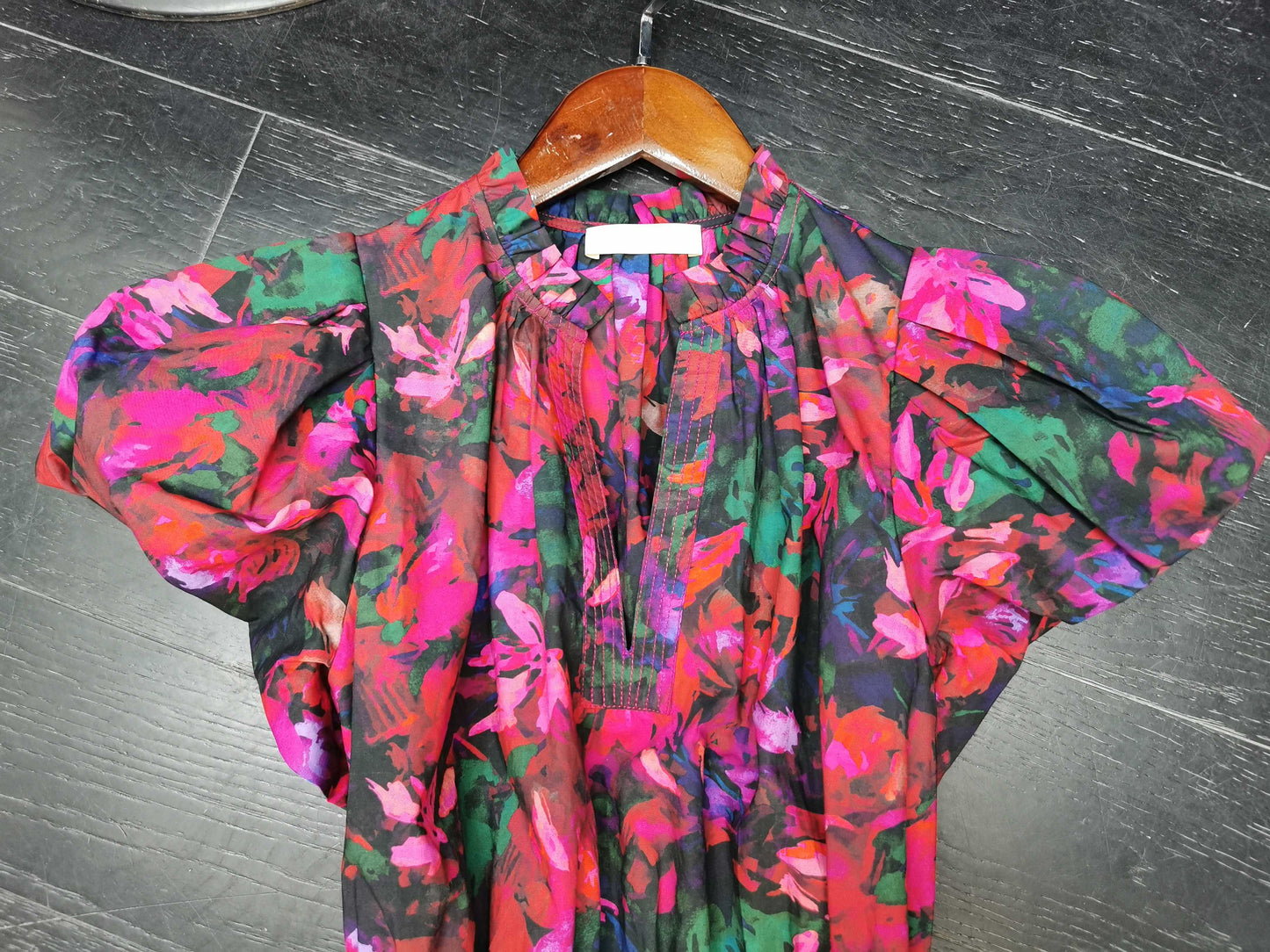 Ulla Johnson Summer Midi Dress Floral print rosa short puff sleeve belted waist v-neck 2506080UJ