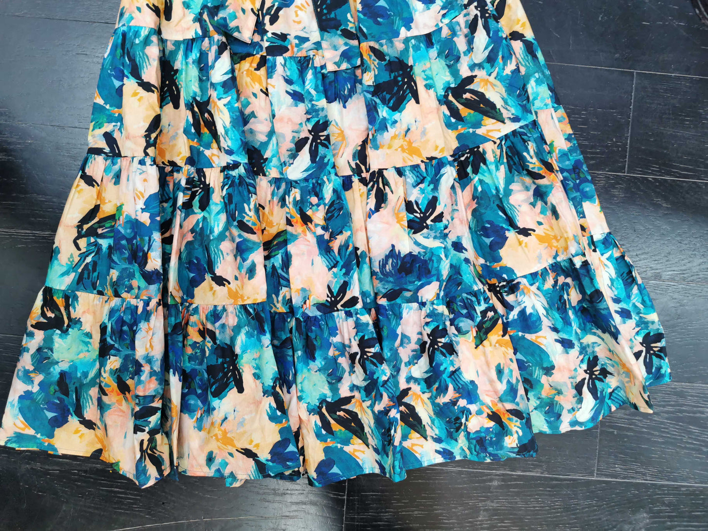 Ulla Johnson Midi Floral print dress short puff sleeve V-neck Belted waist blue 2506079UJ