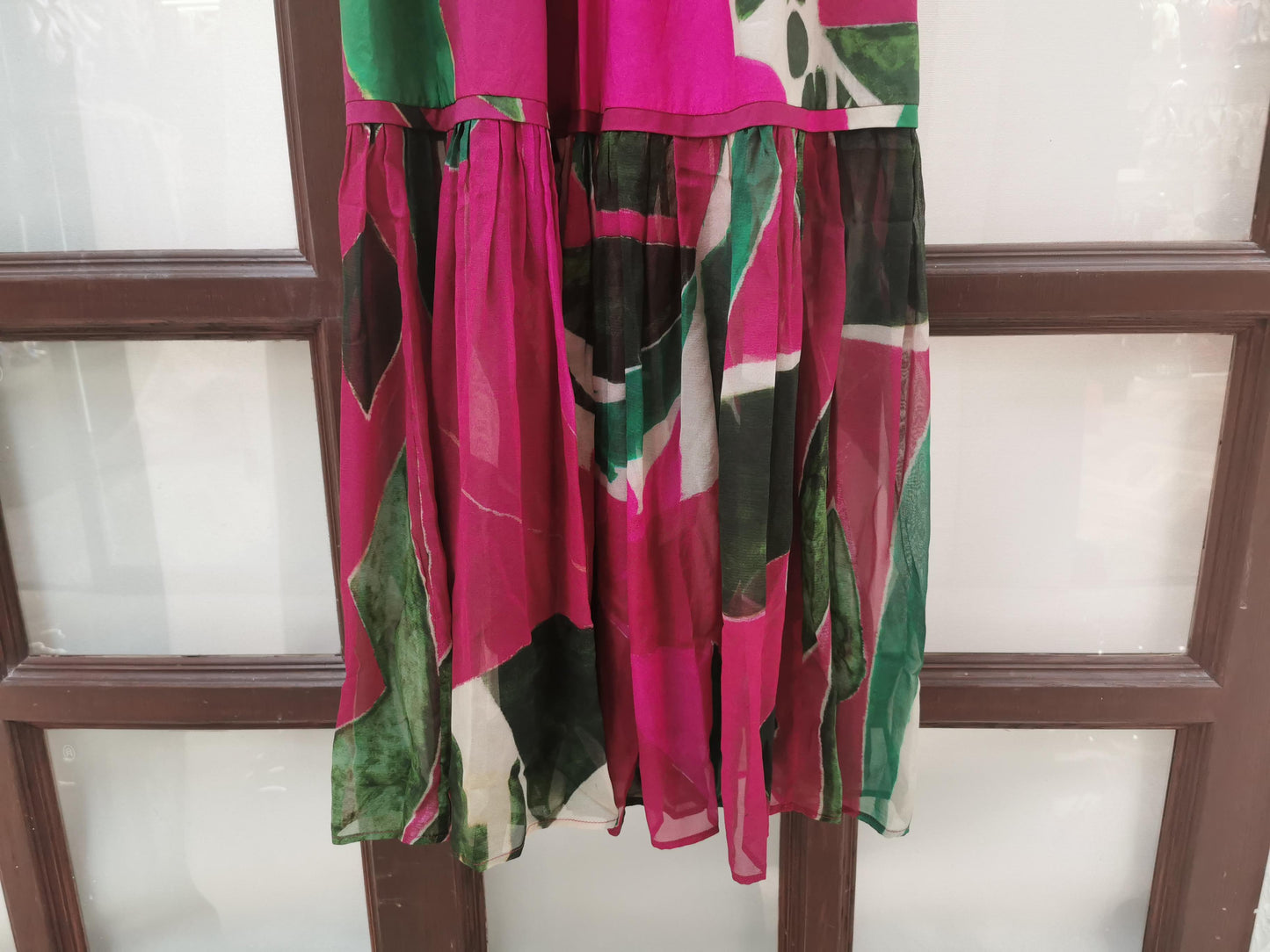 Ulla Johnson Silk Midi Dress Short Puff Sleeve Abstract prints Rosa Green back-zip 2506077UJ