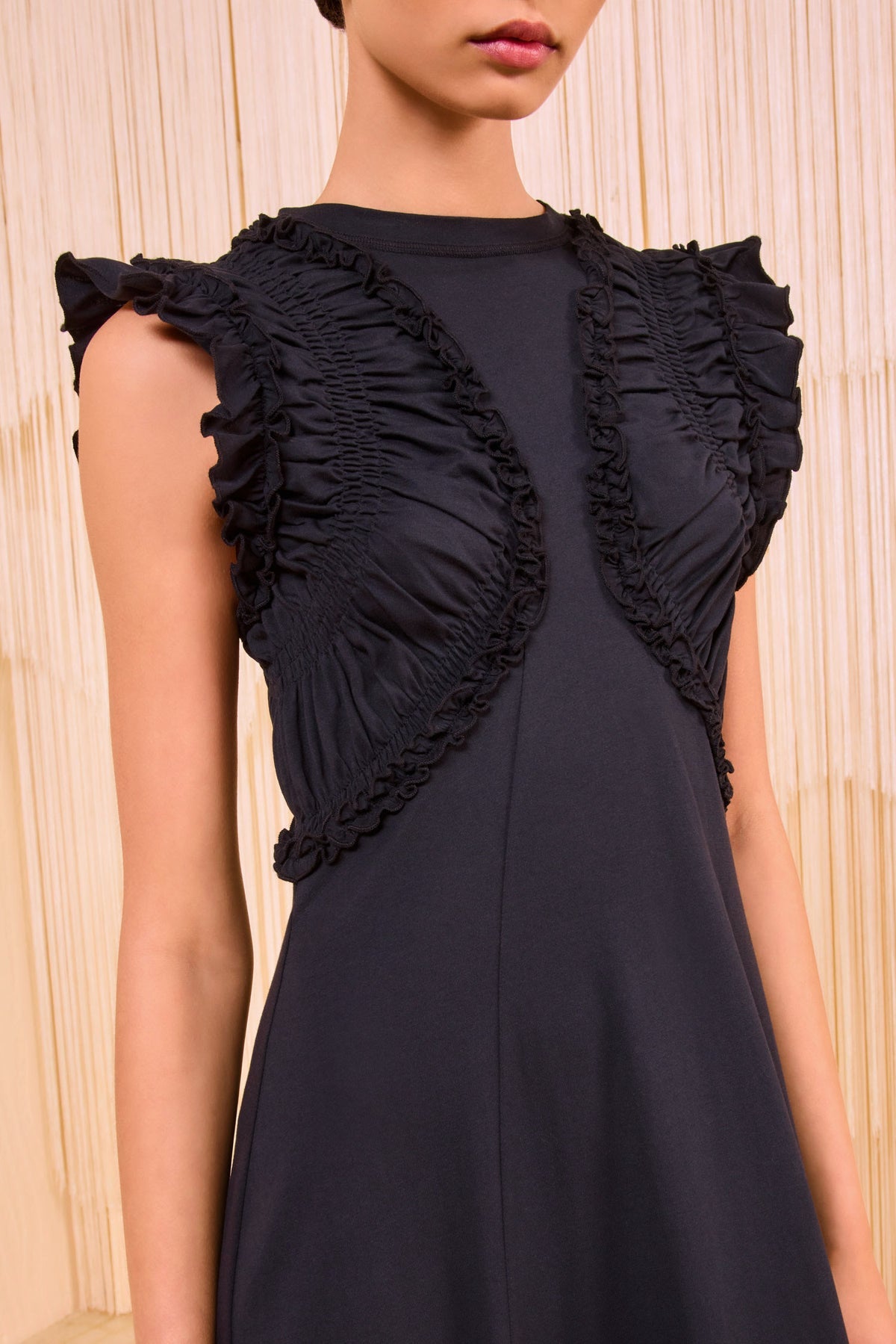 Ulla Johnson Shiva Midi Dress Summer black ruffled detailing sleeveless flared design Cotton 2506050UJ