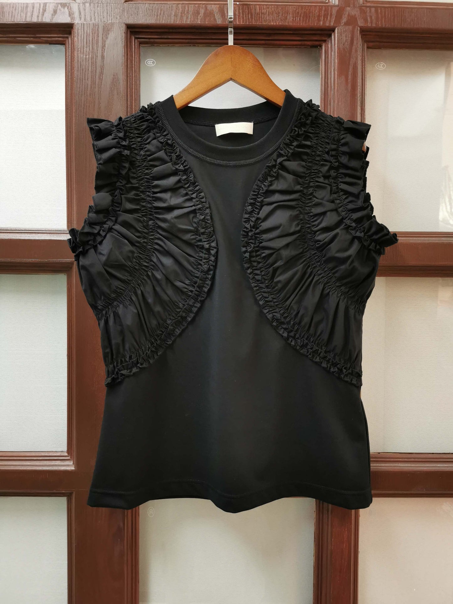 Ulla Johnson Summer Tank Top Shirt Sleeveless Black Pleated Ruffles Cotton Round-Neck 2506051UJ