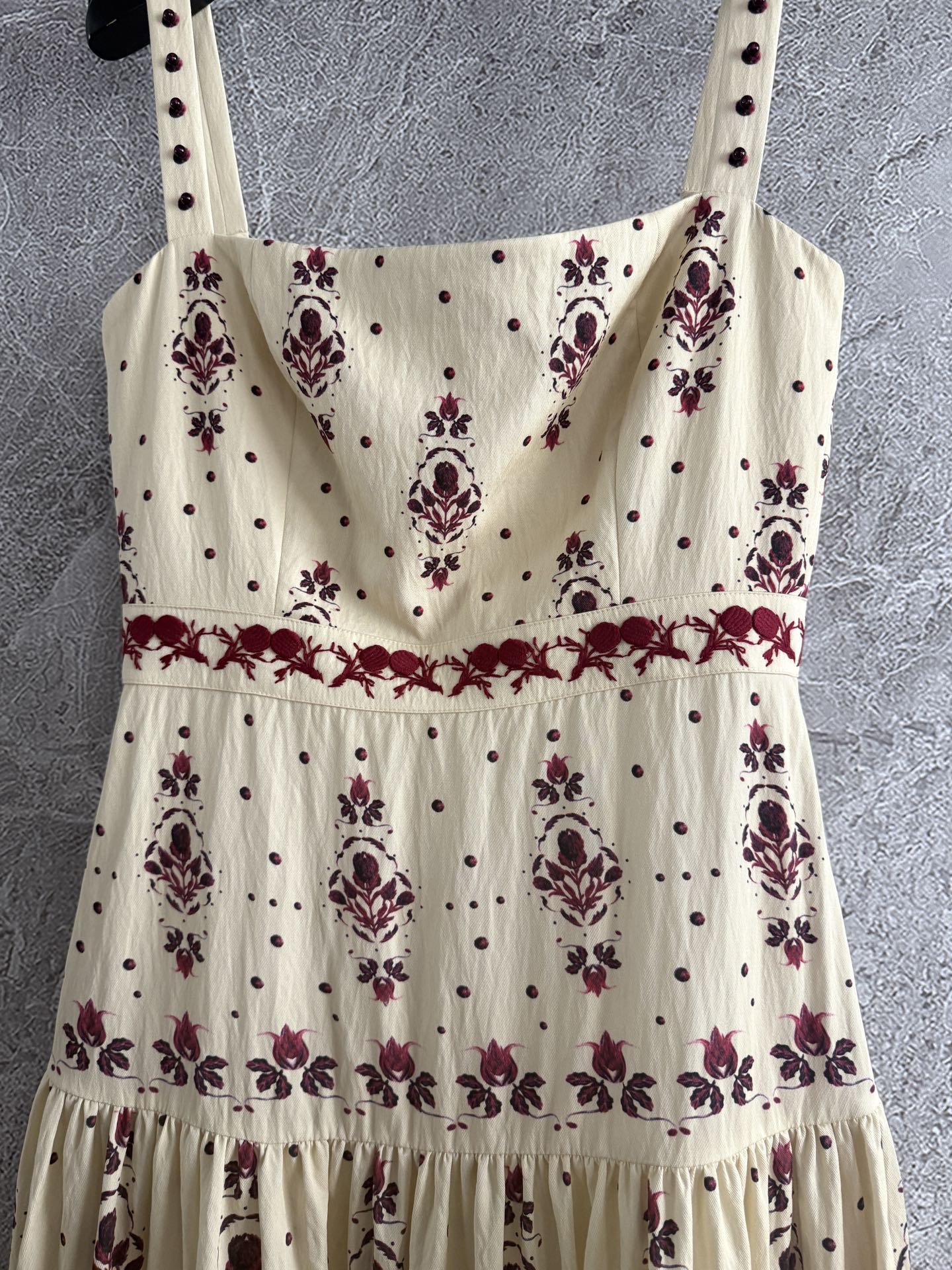 Agua Camisole Maxi Dress Beige Floral Print Embroidery Waist Rear-Zip VIscose Slash Neck 2508035Agua