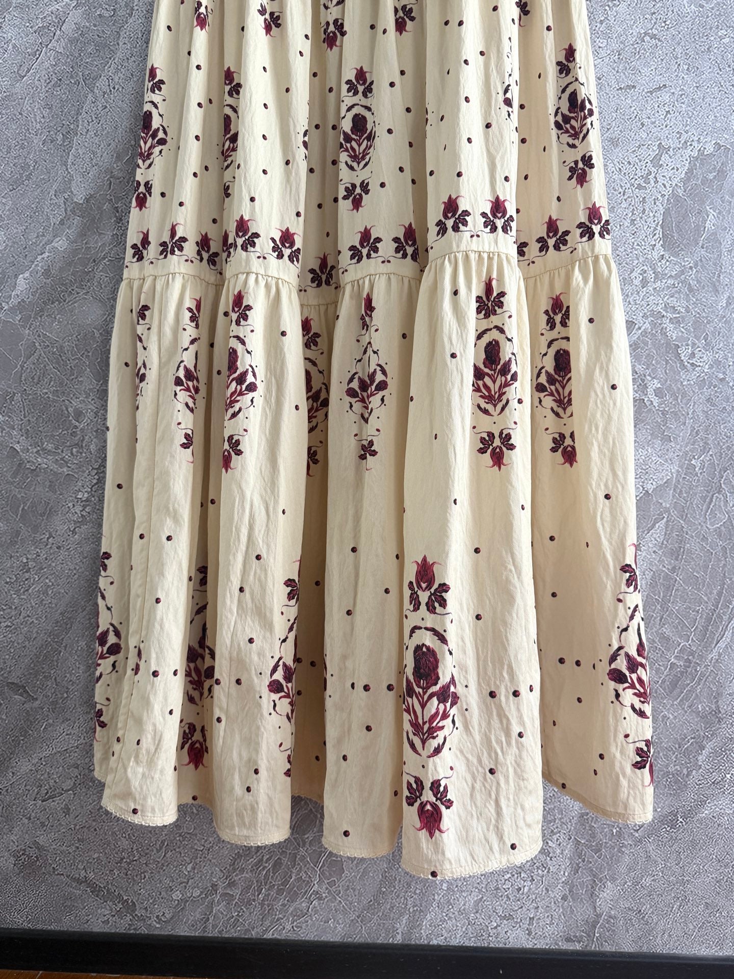 Agua Camisole Maxi Dress Beige Floral Print Embroidery Waist Rear-Zip VIscose Slash Neck 2508035Agua
