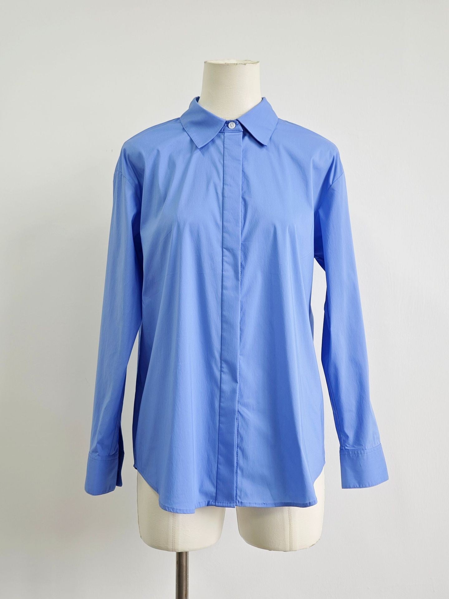 The Row Women Shirt Blouse Tops Solid Light Blue Long Sleeve Front Hide Button 2503024TR