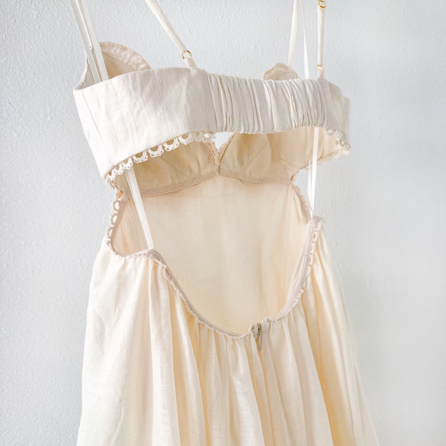 Zimmermann floral-embroidered midi dress beige spaghetti straps V-neck backless 2506022Zim