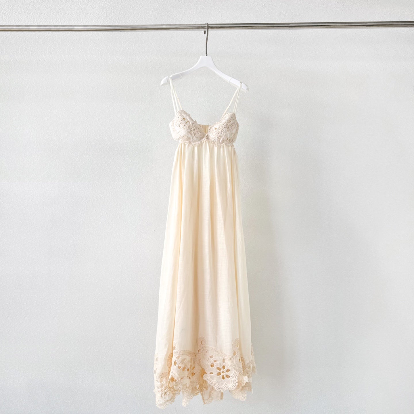 Zimmermann floral-embroidered midi dress beige spaghetti straps V-neck backless 2506022Zim