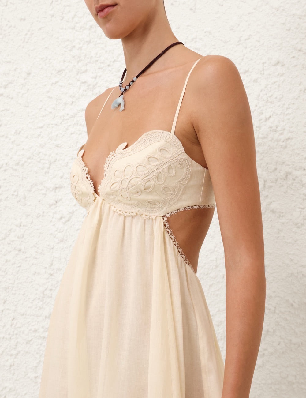 Zimmermann floral-embroidered midi dress beige spaghetti straps V-neck backless 2506022Zim