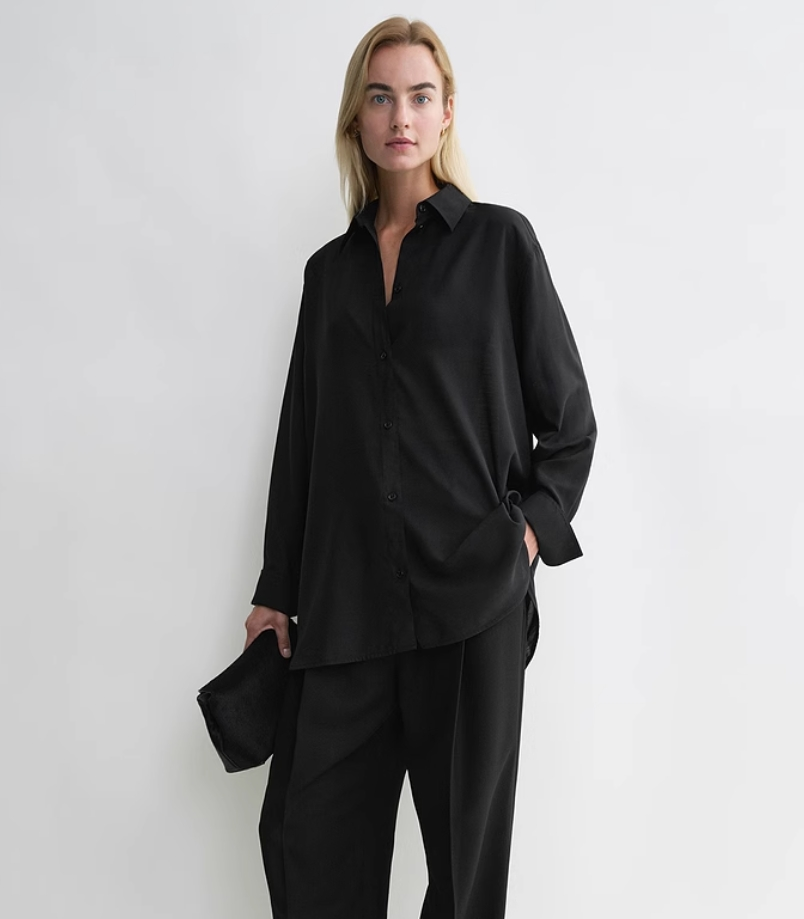 2502001TT Toteme Women Shirt Tops Wool Blended Solid Color Long Sleeve Oversize Black Brown Khaki Front Button