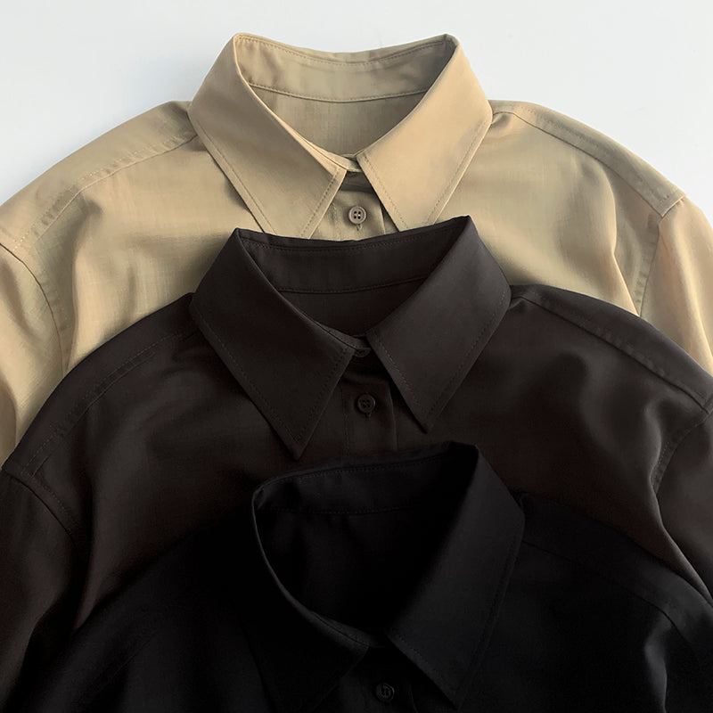 2502001TT Toteme Women Shirt Tops Wool Blended Solid Color Long Sleeve Oversize Black Brown Khaki Front Button