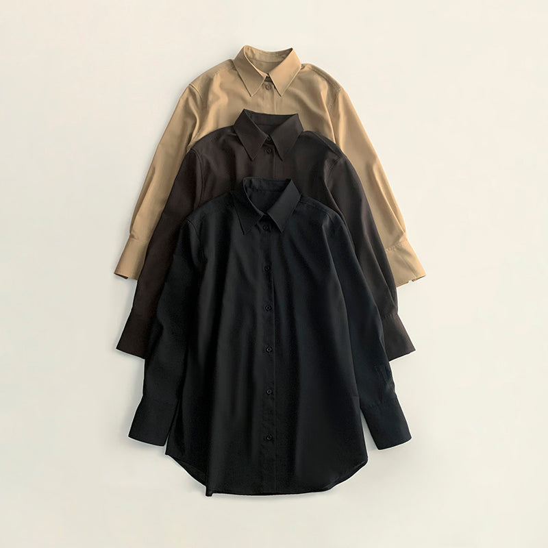2502001TT Toteme Women Shirt Tops Wool Blended Solid Color Long Sleeve Oversize Black Brown Khaki Front Button