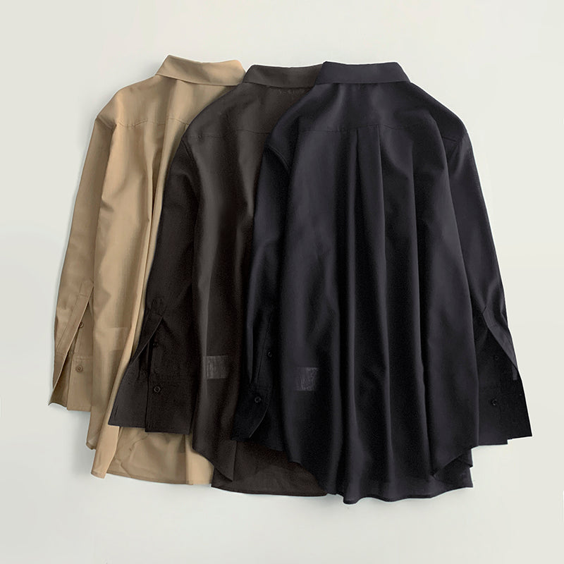 2502001TT Toteme Women Shirt Tops Wool Blended Solid Color Long Sleeve Oversize Black Brown Khaki Front Button