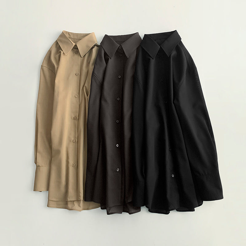 2502001TT Toteme Women Shirt Tops Wool Blended Solid Color Long Sleeve Oversize Black Brown Khaki Front Button