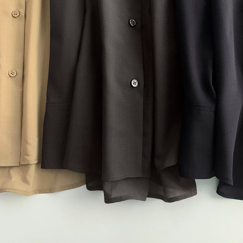 2502001TT Toteme Women Shirt Tops Wool Blended Solid Color Long Sleeve Oversize Black Brown Khaki Front Button