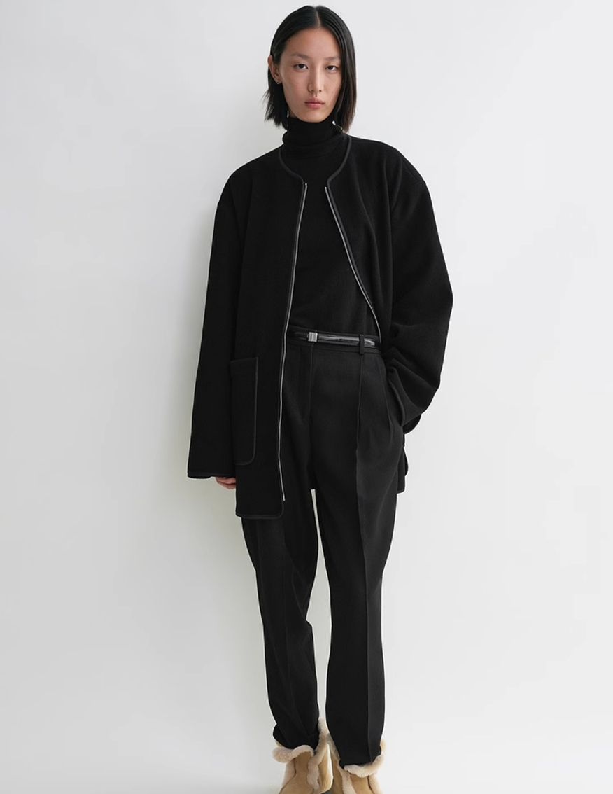 2501038TT Toteme Winter Jacket Women Wool Brown Black Round-Neck Full Sleeve Pockets Oversize