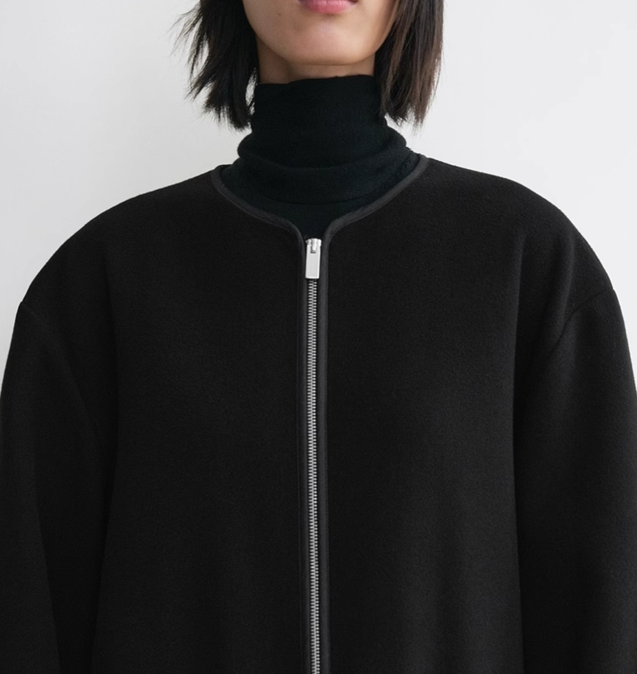 2501038TT Toteme Winter Jacket Women Wool Brown Black Round-Neck Full Sleeve Pockets Oversize