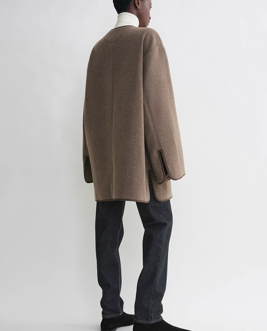 2501038TT Toteme Winter Jacket Women Wool Brown Black Round-Neck Full Sleeve Pockets Oversize