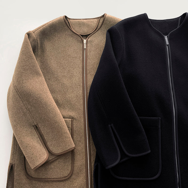2501038TT Toteme Winter Jacket Women Wool Brown Black Round-Neck Full Sleeve Pockets Oversize