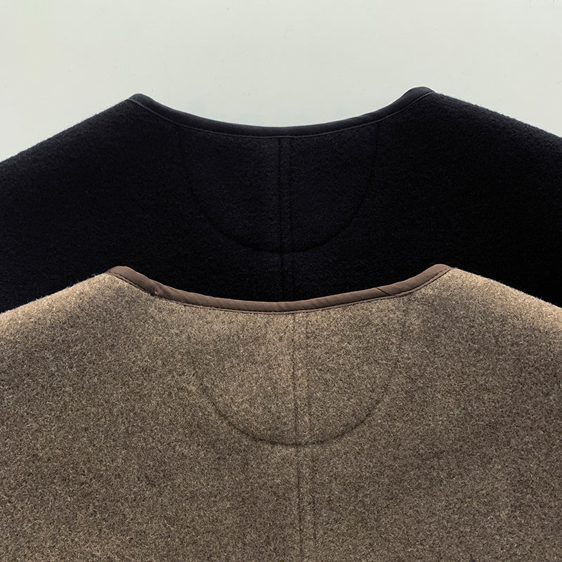 2501038TT Toteme Winter Jacket Women Wool Brown Black Round-Neck Full Sleeve Pockets Oversize