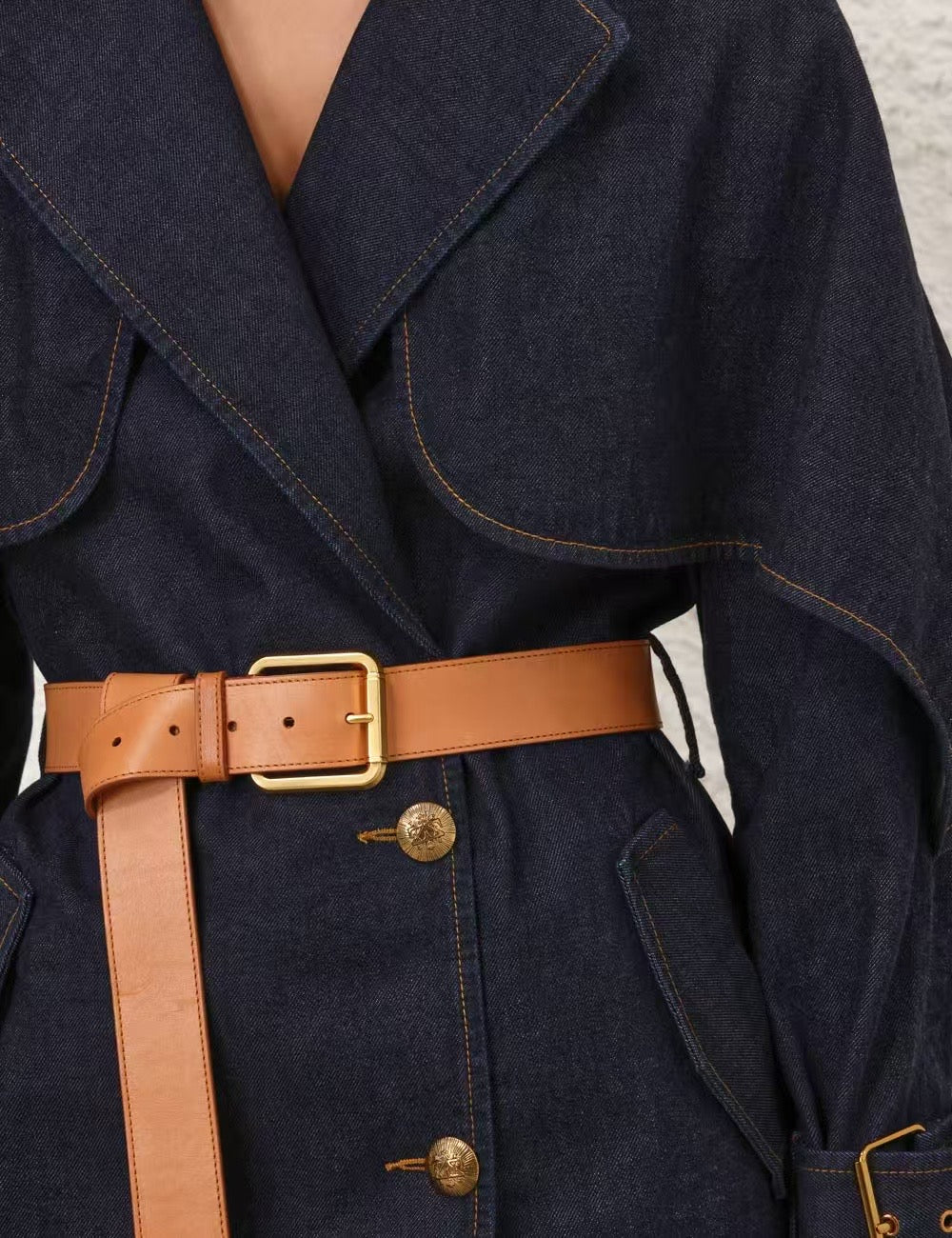Zimmermann Women Denim Jacket Coat Cotton Dark Blue Belted Oversize Long Sleeve 2501013Zim