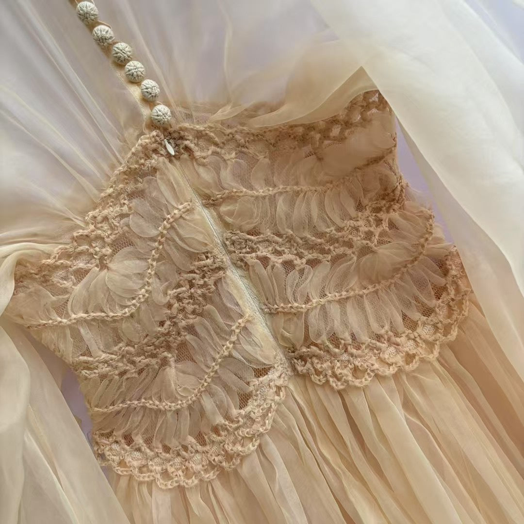 Zimmermann Illuminate gown maxi dress blush beige rear button slip dress silk long puff sleeves 2506019Zim