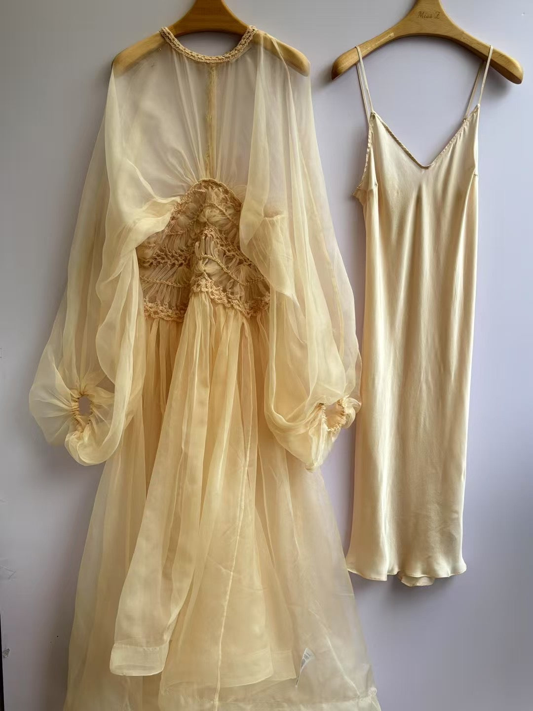 Zimmermann Illuminate gown maxi dress blush beige rear button slip dress silk long puff sleeves 2506019Zim