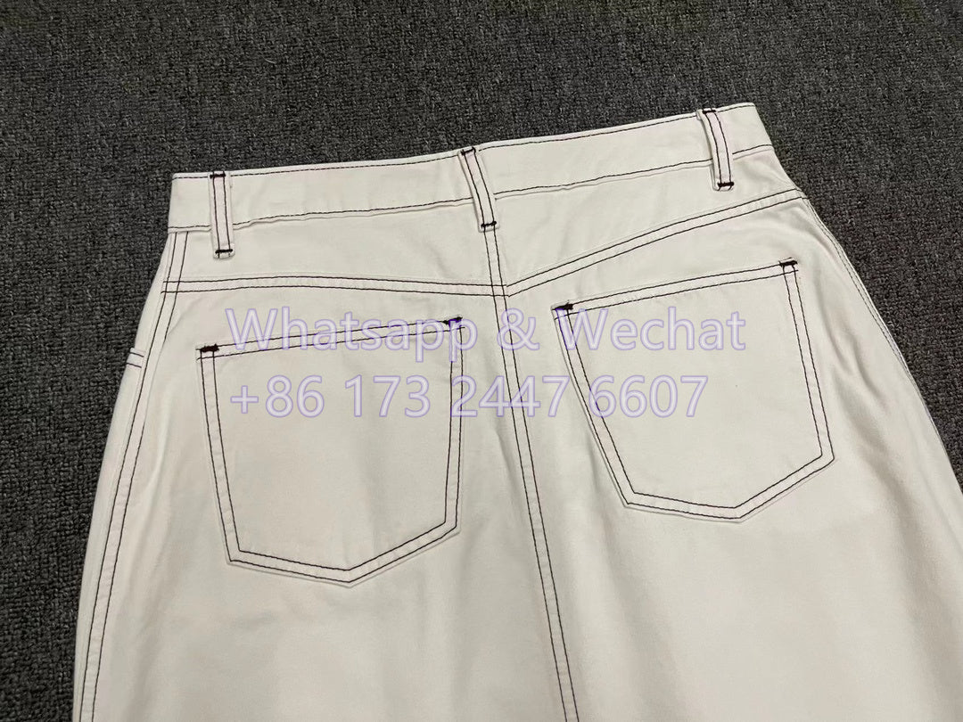 Toteme cotton denim midi skirt light blue white washed denim classic five pockets front button and zip 2412101TT