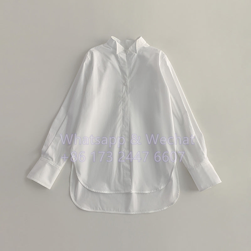 2412067TT Toteme Women Shirt Blouse White Cotton Long Sleeve Point-Collar Hide Button Oversize Long Length