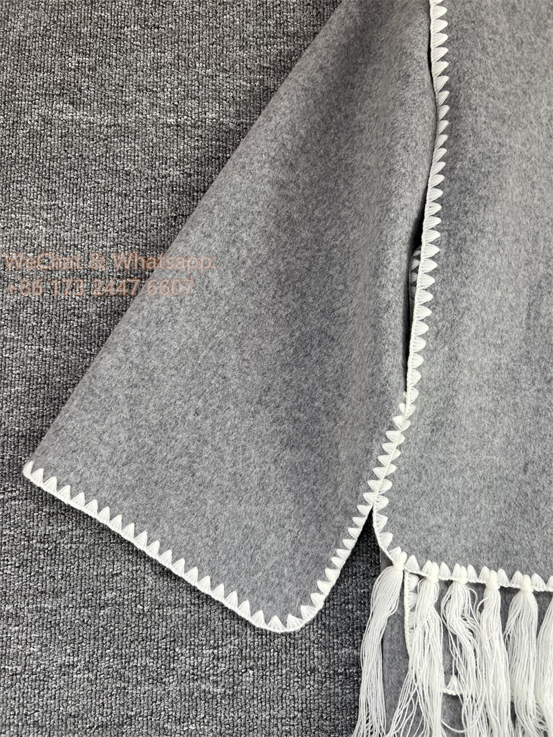 Toteme scarf collar jacket coat wool blended light gray warm tassels oversize 2211027TT