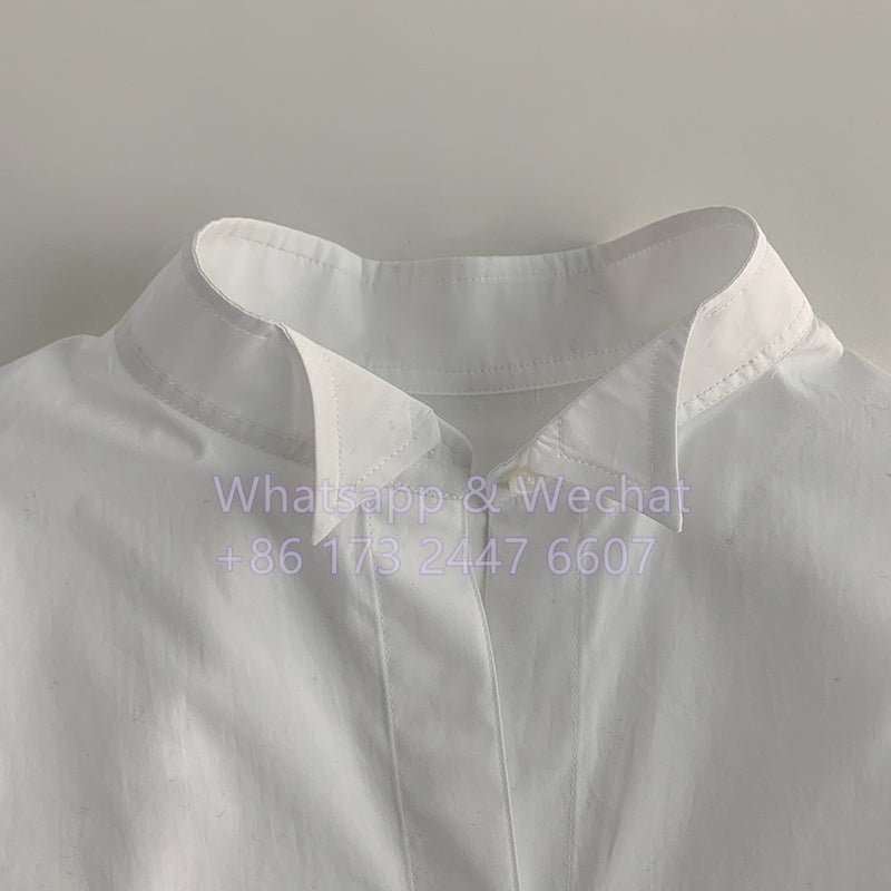 2412067TT Toteme Women Shirt Blouse White Cotton Long Sleeve Point-Collar Hide Button Oversize Long Length