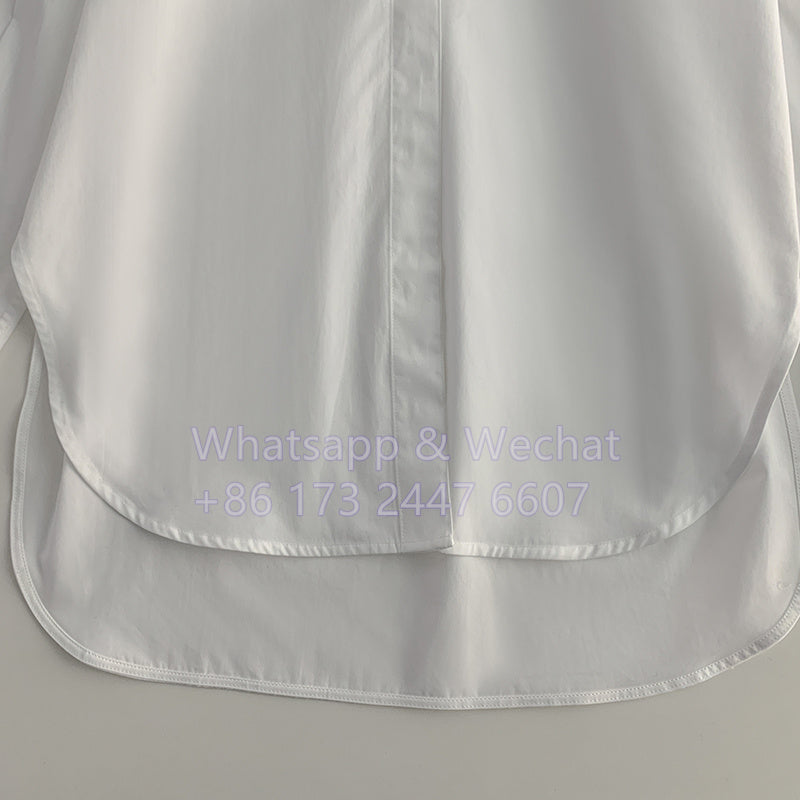 2412067TT Toteme Women Shirt Blouse White Cotton Long Sleeve Point-Collar Hide Button Oversize Long Length
