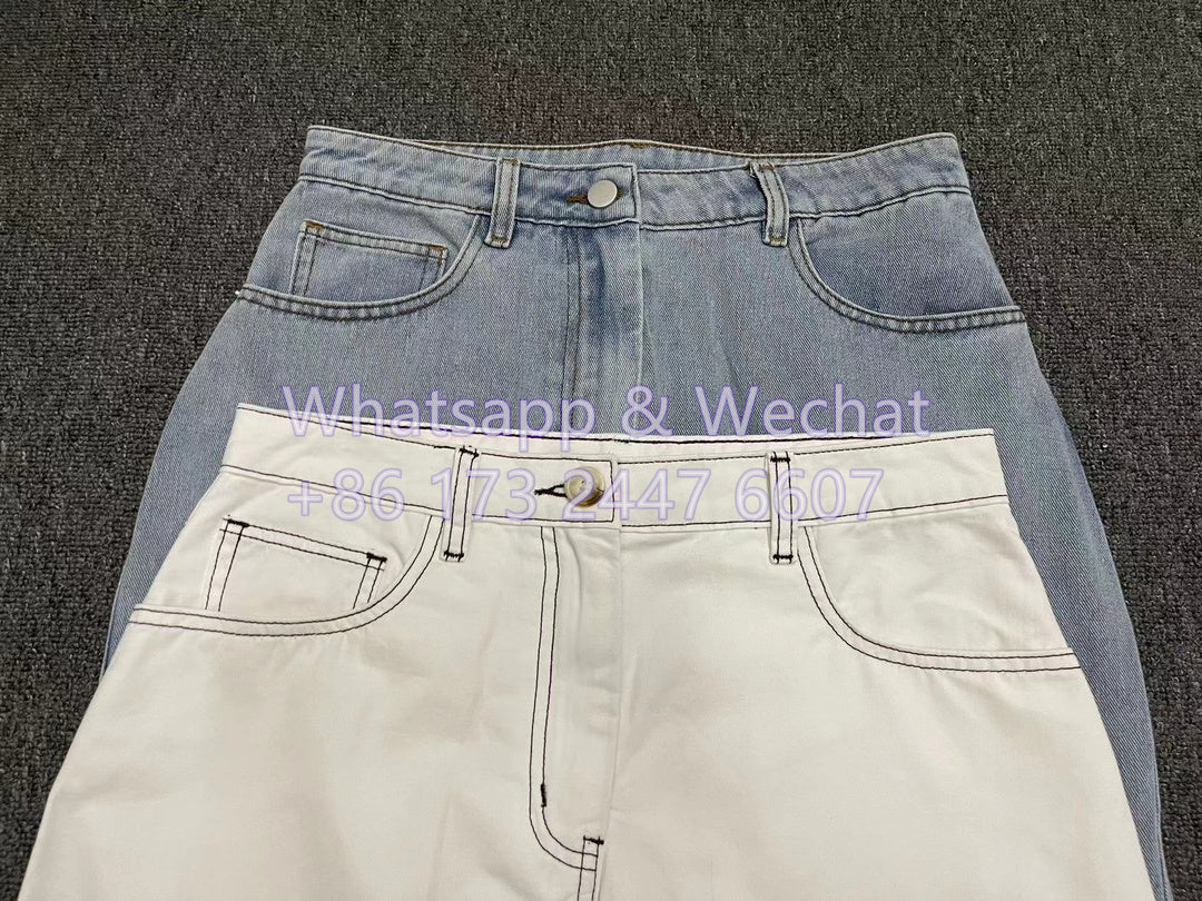 Toteme cotton denim midi skirt light blue white washed denim classic five pockets front button and zip 2412101TT