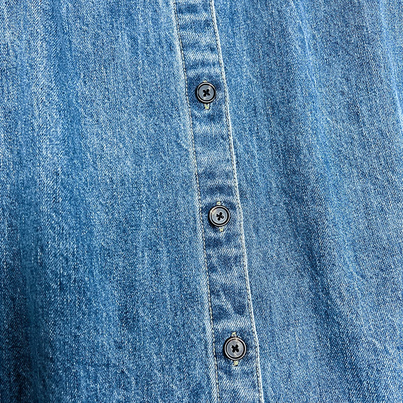 The Row Women Denim Jacket Blue Coat Oversize Front Button Drop Shoulder Long Length 2208014TR