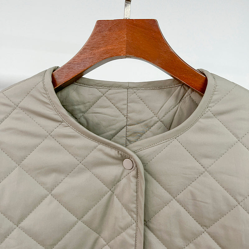 2307066TT Toteme Winter Jacket Coat Argyle Mint Cotton Front Button Long Sleeve Round Neck Pocket