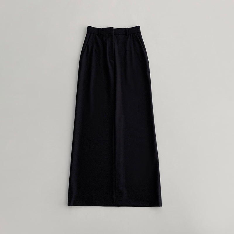2412031TT Toteme Midi Pencil Skirt Wool Blended Black Casual High Waist Pocket Zipper Back-Slit