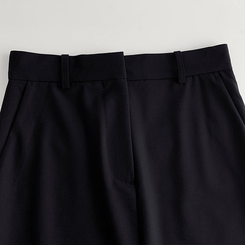 2412031TT Toteme Midi Pencil Skirt Wool Blended Black Casual High Waist Pocket Zipper Back-Slit