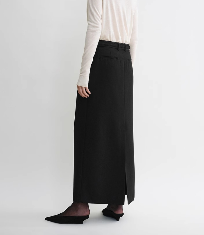 2412031TT Toteme Midi Pencil Skirt Wool Blended Black Casual High Waist Pocket Zipper Back-Slit