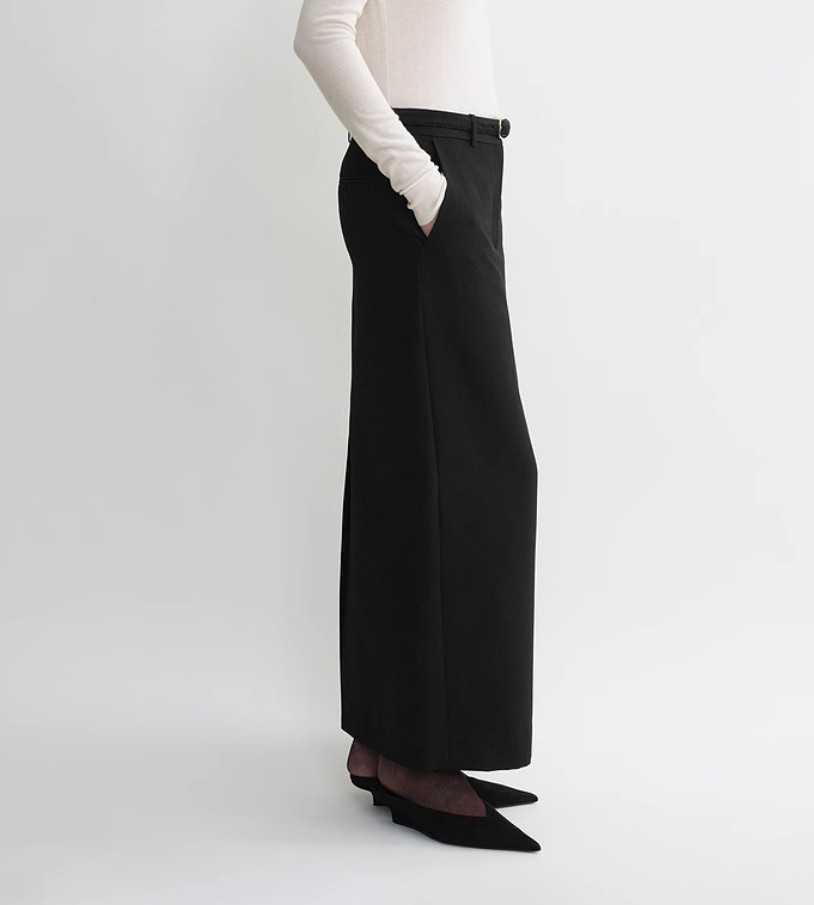 2412031TT Toteme Midi Pencil Skirt Wool Blended Black Casual High Waist Pocket Zipper Back-Slit
