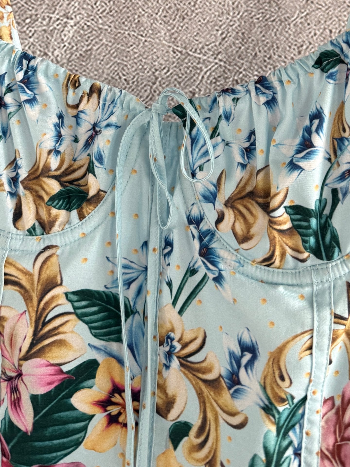 Agua mini dress blue floral print cotton sleeveless drawstring adjustable bust high waist side-zip 2504113Agu