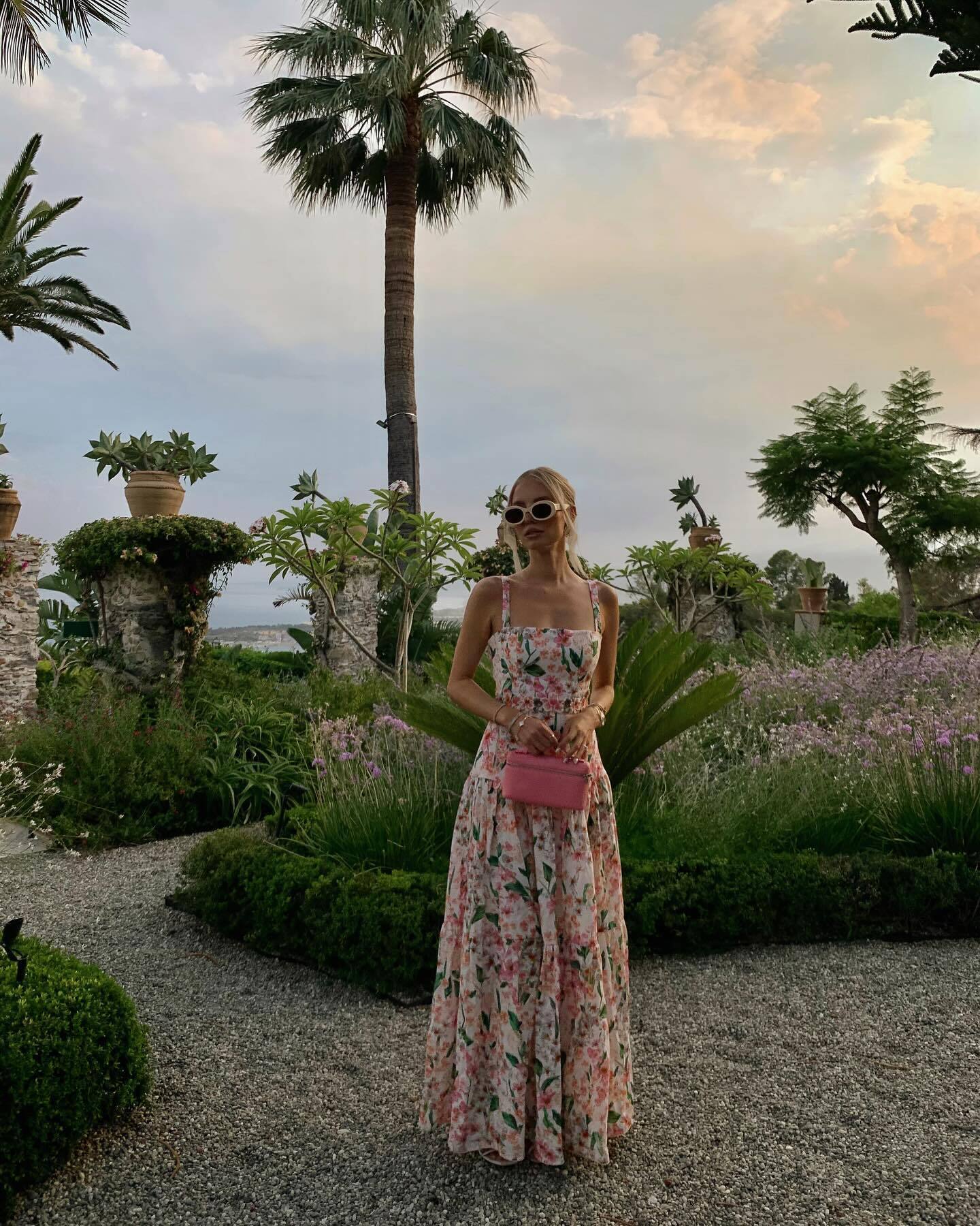 Agua sleeveless maxi dress pink floral print ruffles embroidery waist back-zip elastict strape 2504110Agu