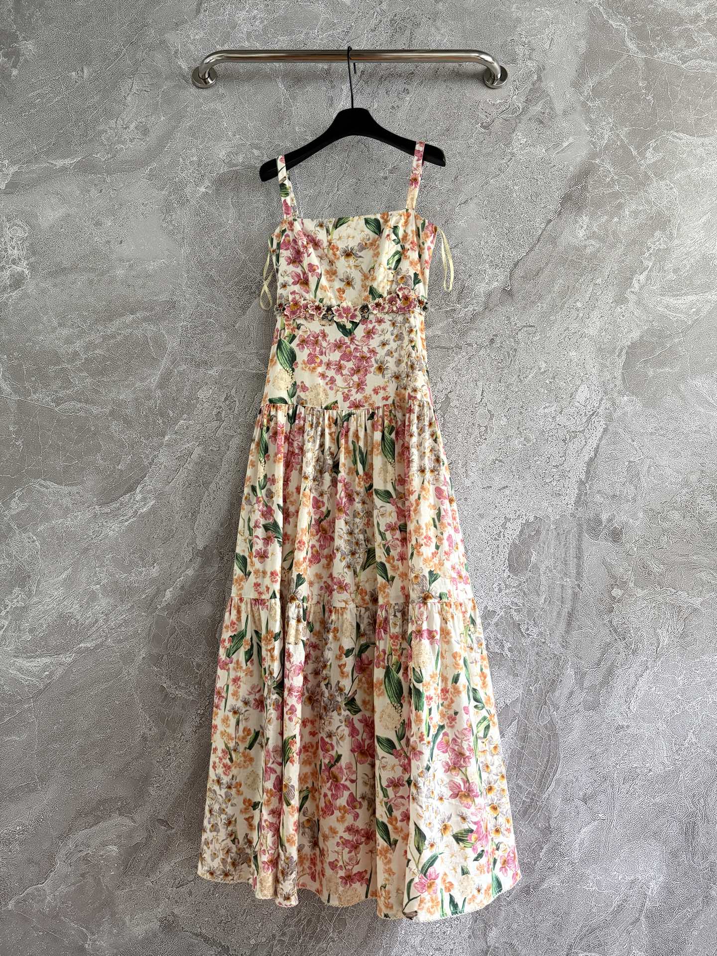 Agua sleeveless maxi dress pink floral print ruffles embroidery waist back-zip elastict strape 2504110Agu