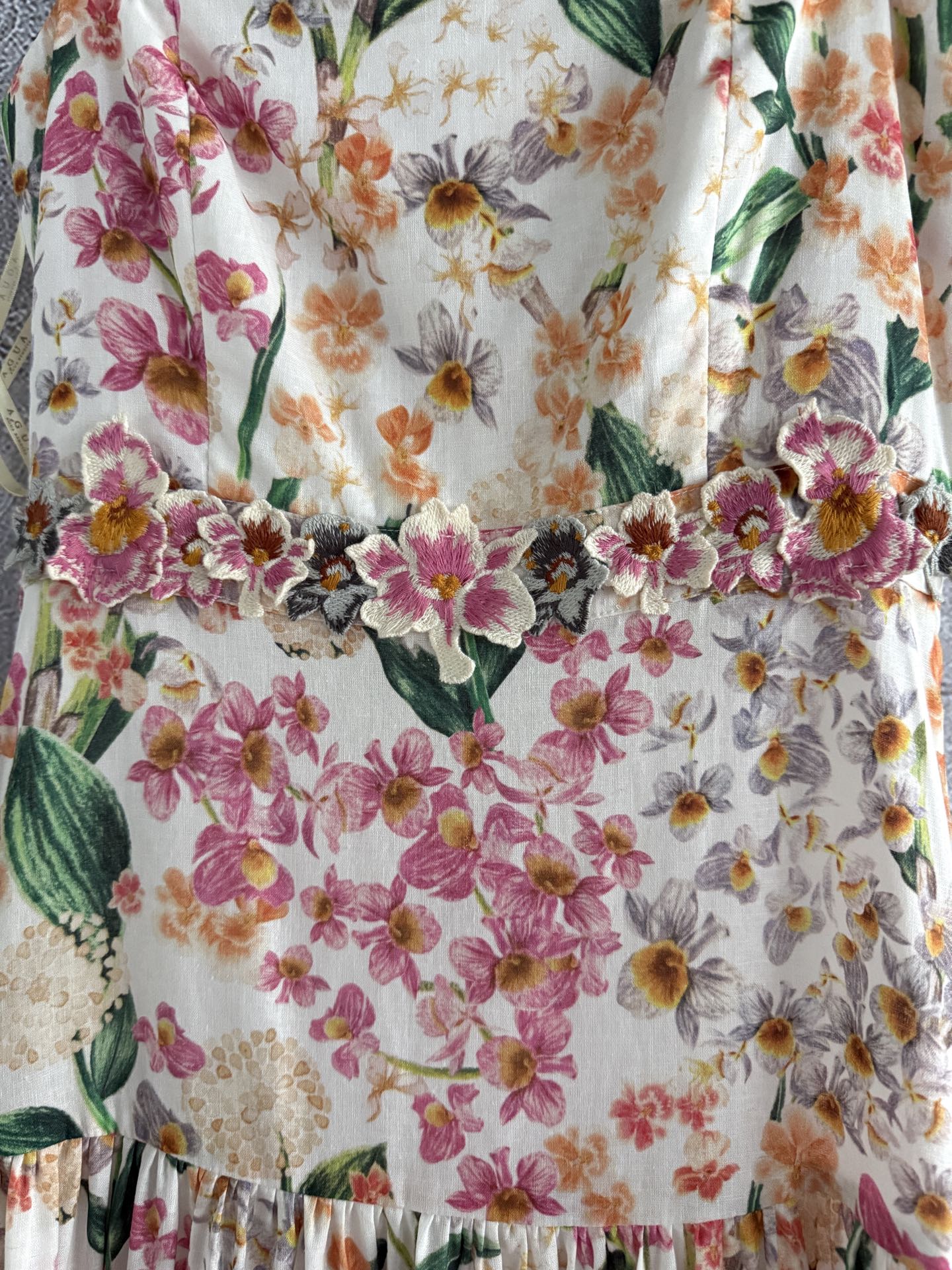 Agua sleeveless maxi dress pink floral print ruffles embroidery waist back-zip elastict strape 2504110Agu
