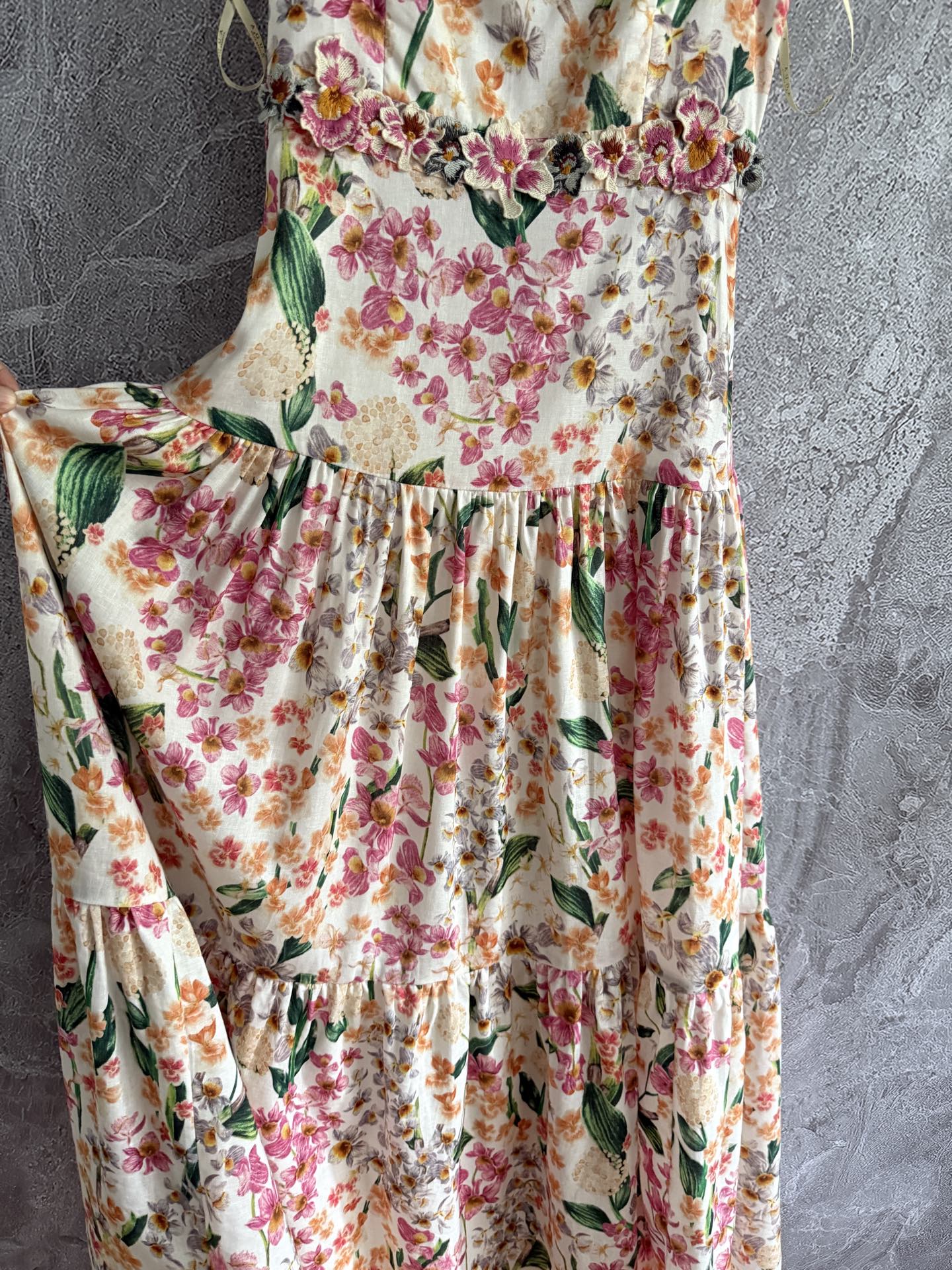 Agua sleeveless maxi dress pink floral print ruffles embroidery waist back-zip elastict strape 2504110Agu