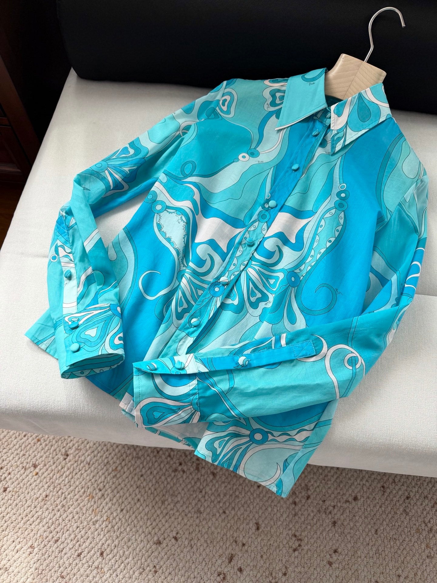 Pucci Orchidee-print cotton shirt max skirt long sleeves hight waist side-zip 2603002Pucci