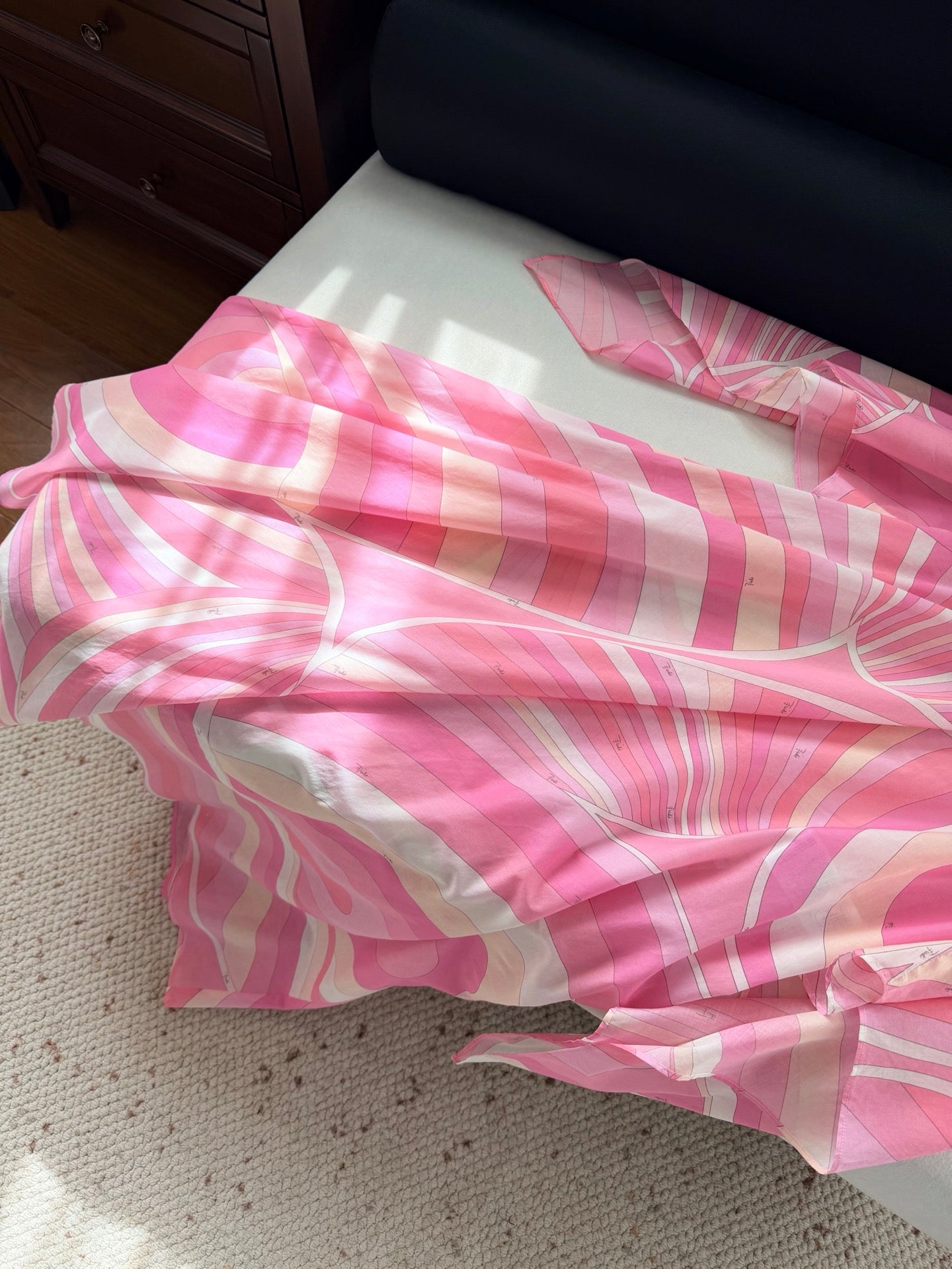 Pucci Pink Swirl Print Flowy Maxi Dress Open Sleeve Button Fasten Cotton 2603003Pucci